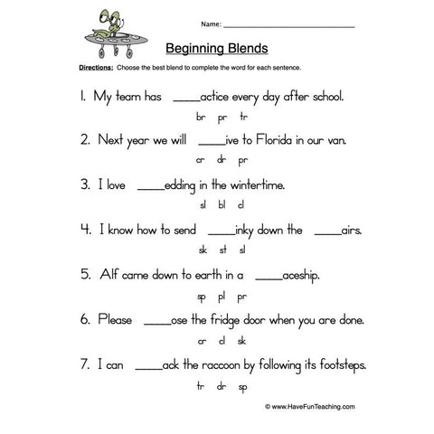Beginning Blends Worksheet 2