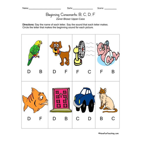 Beginning Consonants B C D F Worksheet