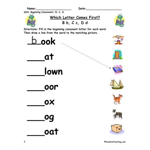 Beginning Consonants B C D Worksheet