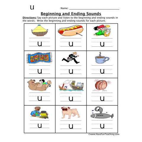 Beginning Ending Sounds U Worksheet