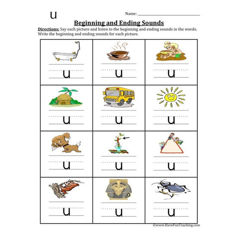 Beginning Ending Sounds U Worksheet 2