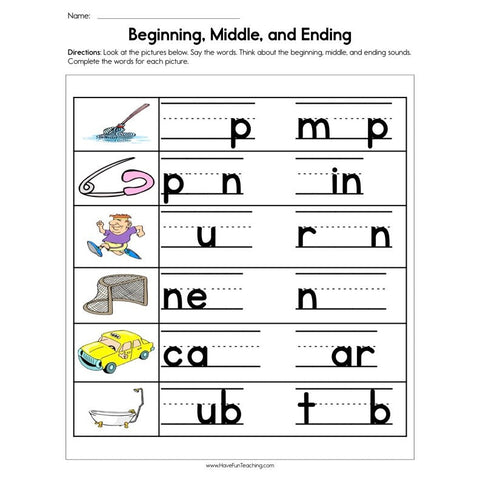 Beginning Middle and Ending Sounds Worksheet