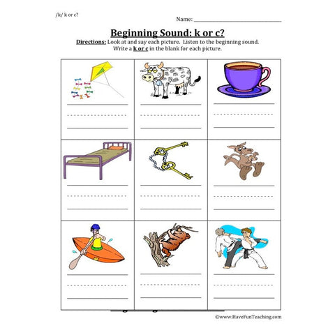 Beginning Sound K C Worksheet