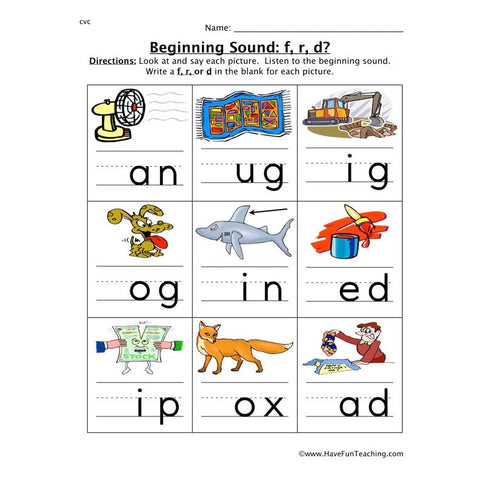Beginning Sound F R D Worksheet