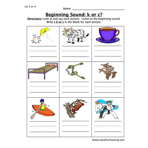 Beginning Sounds K C Worksheet 3