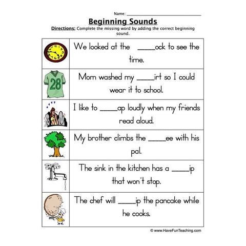 Beginning Sounds Worksheet 4