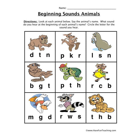 Beginning Sounds Animals Worksheet 2