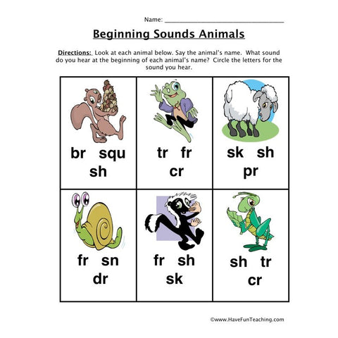 Beginning Sounds Animals Worksheet 4