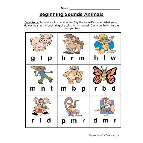 Beginning Sounds Animals Worksheet 5