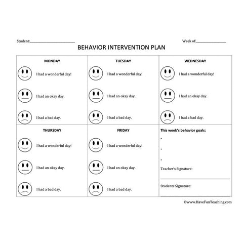 Behavior Intervention Lesson Plan Template Worksheet