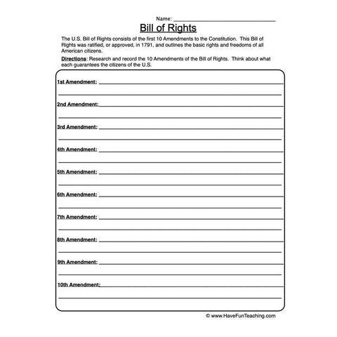 Bill of Rights Worksheet
