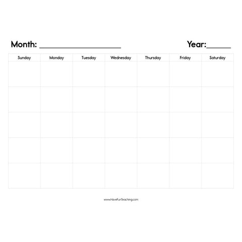 Blank Calendar Landscape Worksheet