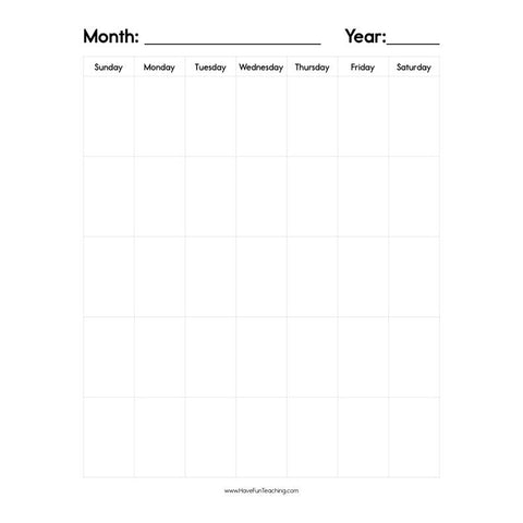 Blank Calendar Portrait Worksheet