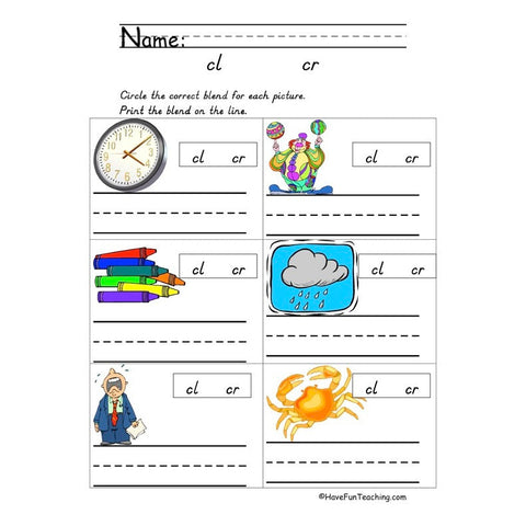 Blends Cl Cr Worksheet