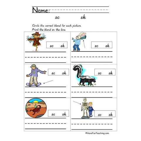 Blends Sc Sk Worksheet