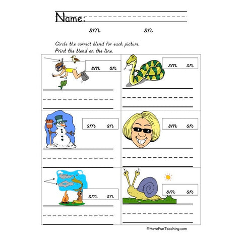 Blends Sm Sn Worksheet