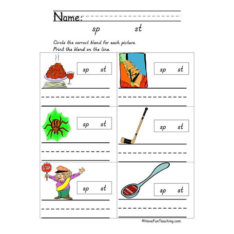 Blends Sp St Worksheet