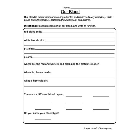 Blood Worksheet