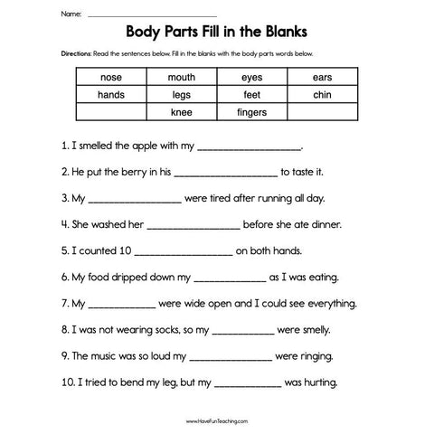 Body Parts Worksheet 3