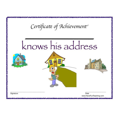 Boy Address Certificate Worksheet