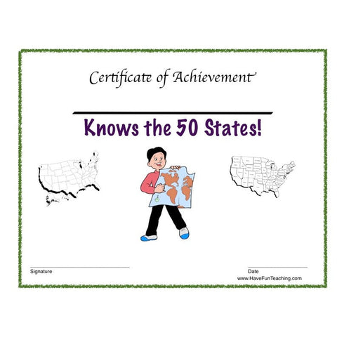 Boy Knows States Certificate Worksheet