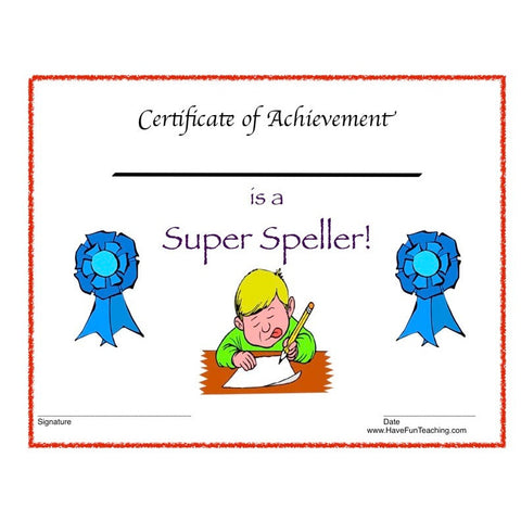 Boy Super Speller Certificate Worksheet