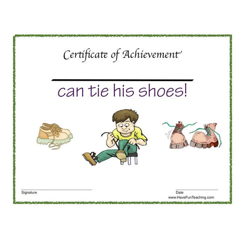 Boy Tie Shoes Certificate Worksheet