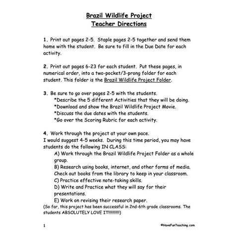 Brazil Wildlife Project Worksheet