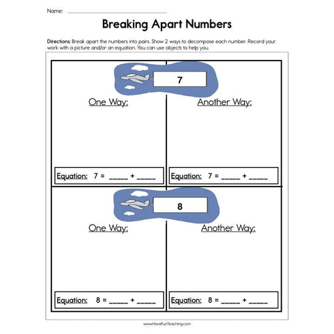 Breaking Apart Numbers Worksheet