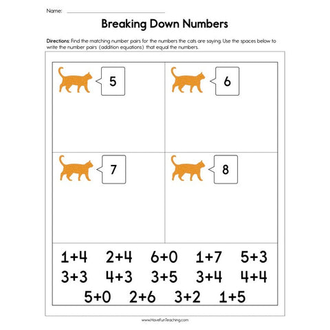 Breaking Down Numbers Worksheet