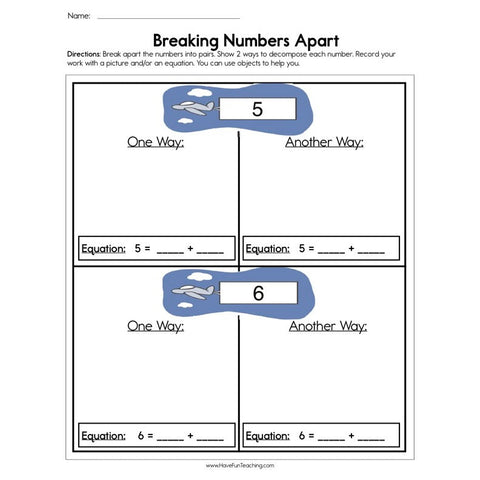 Breaking Numbers Apart Worksheet