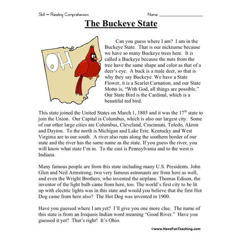 Buckeye State Worksheet