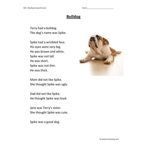 Bulldog Reading Comprehension Worksheet