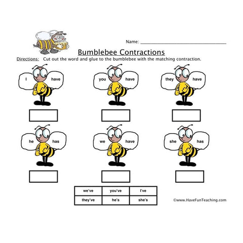 Bumblebee Contractions Worksheet 2