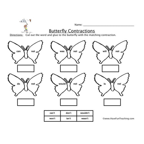 Butterfly Contractions Worksheet