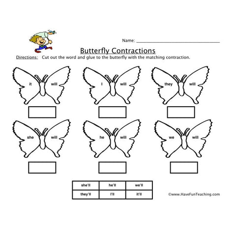 Butterfly Contractions Worksheet 2