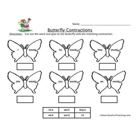 Butterfly Contractions Worksheet 3