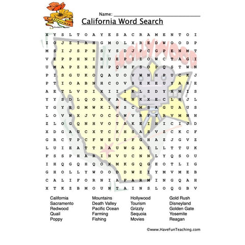California Wordsearch Worksheet