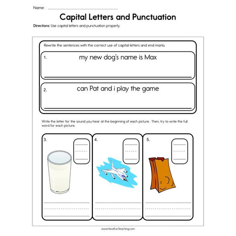 Capital Letters and Punctuation Worksheet