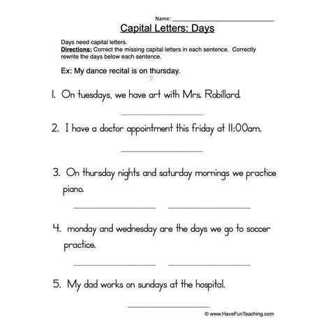 Capital Letters Days Worksheet