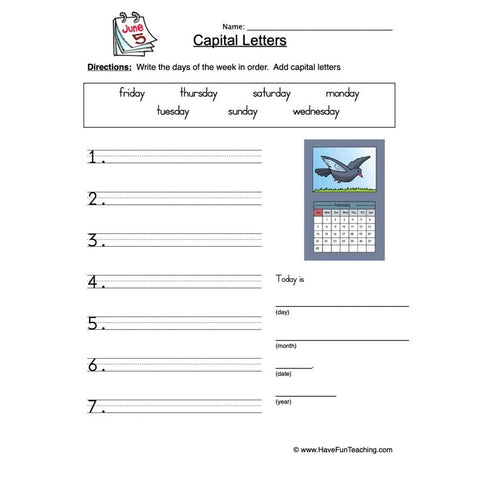 Capital Letters Days Worksheet 2