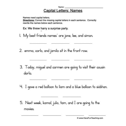 Capital Letters Names Worksheet