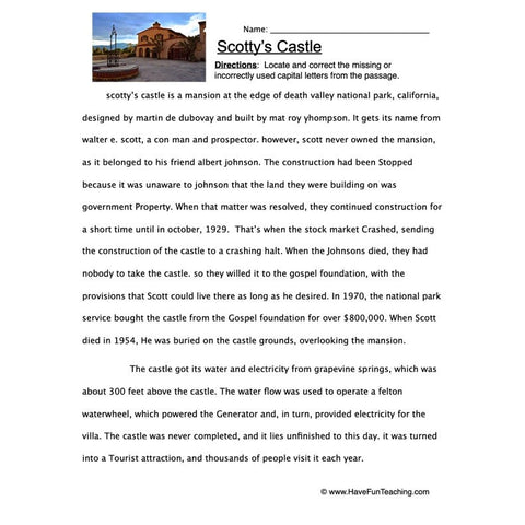 Capital Letters Worksheet