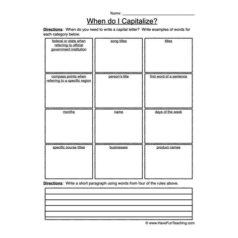 Capital Letters Worksheet 2