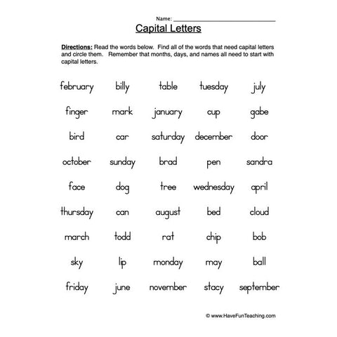 Capital Letters 1 Worksheet