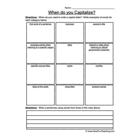 Capital Letters Worksheet 3