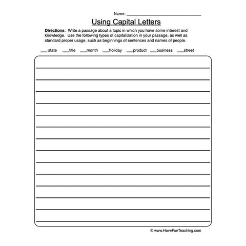 Capital Letters Worksheet 4