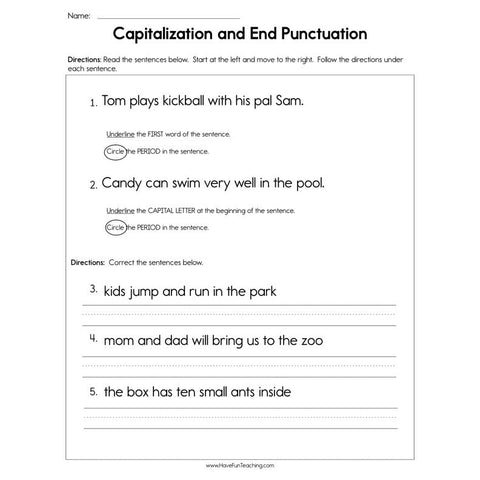 Capitalization and End Punctuation Worksheet