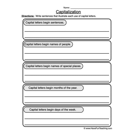 Capitalization Worksheet