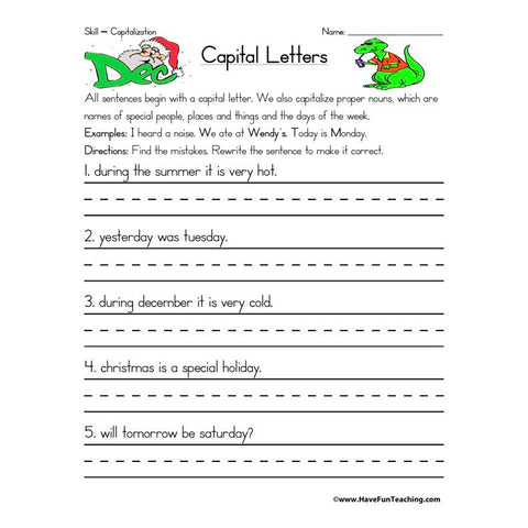 Capitalization 1 Worksheet